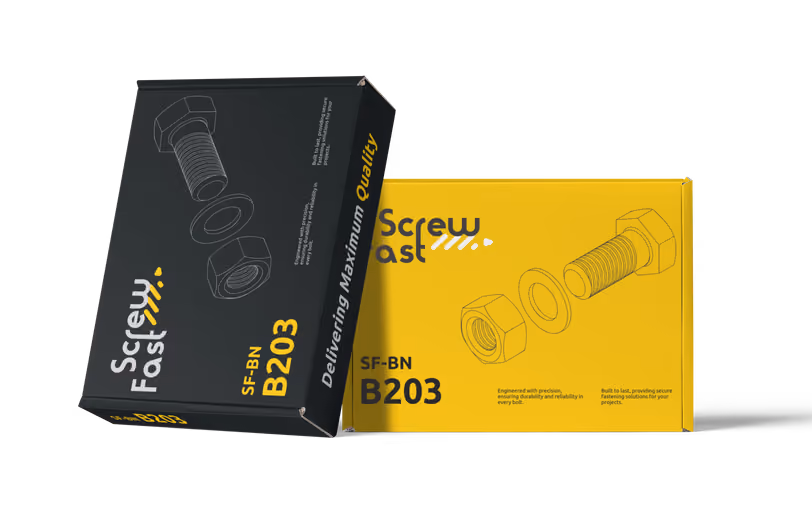 Pile de boîtes de produits ScrewFast contenant des outils matériels assortis